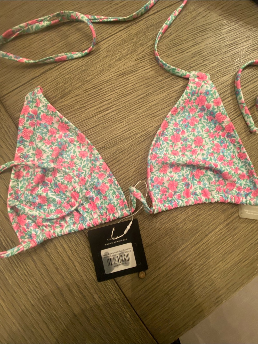 Floral Triangle Bikini Top - Pink & Green sizes run small (2XL)